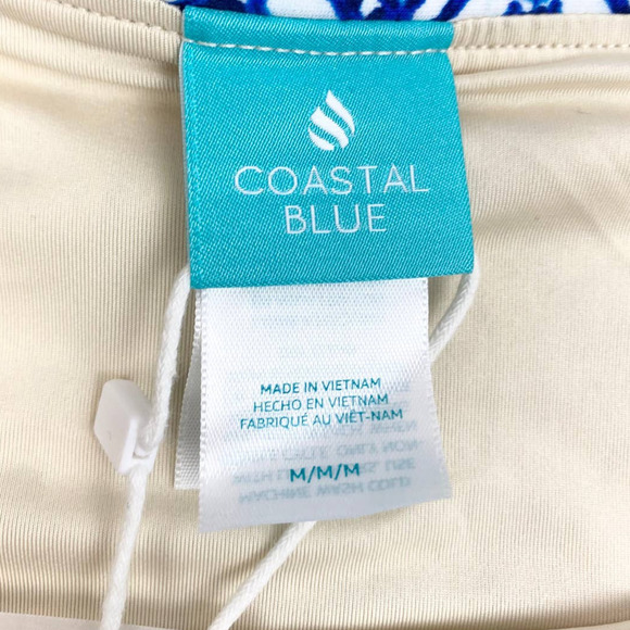 NEW COASTAL BLUE Floral Tropical High Waisted Blue & White Bikini Bottom M - Picture 6 of 8